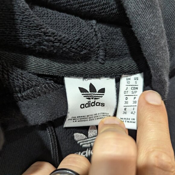 Adidas Classic Black Crop Hoodie Women's S Athleisure 100% Cotton Streetwear - Picture 5 of 8